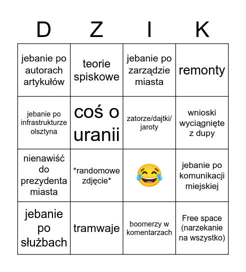 komentarze pod olsztyńskimi gazetami Bingo Card