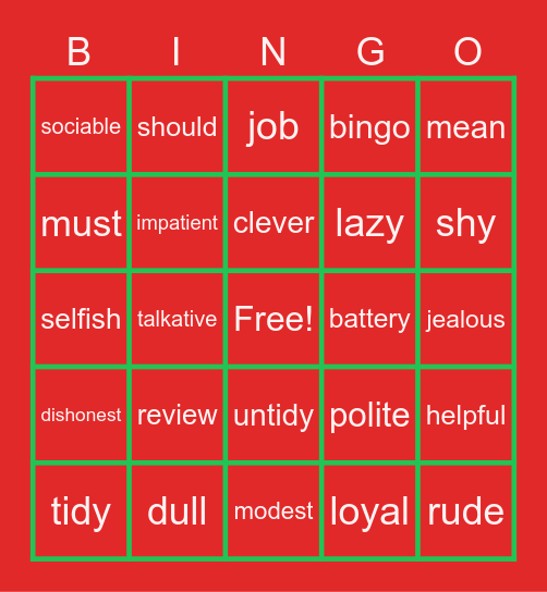 grup 1 Bingo Card