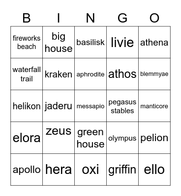 Tyty Bingo Card