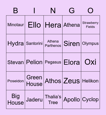 Averyl Bingo Card