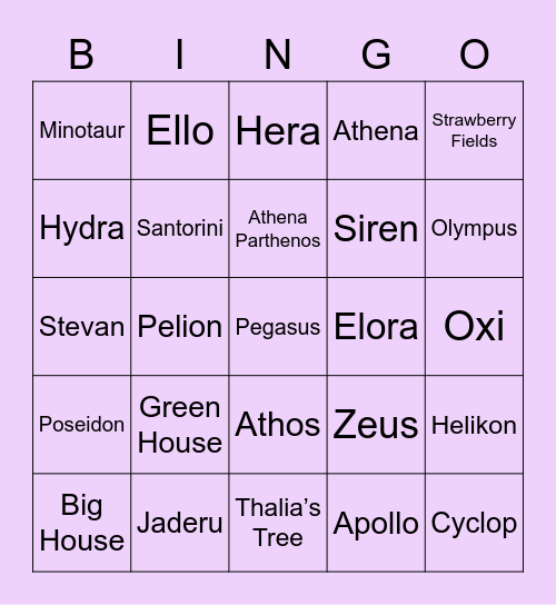 Averyl Bingo Card