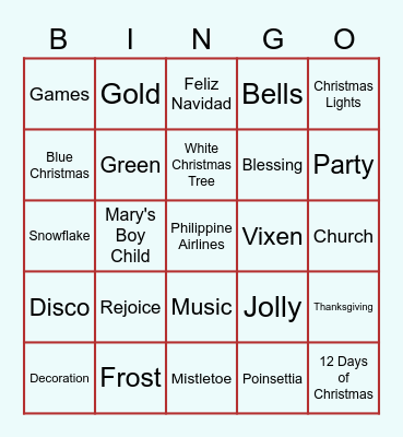 PAL ISD CHRISTMAS PARTY BINGO Card