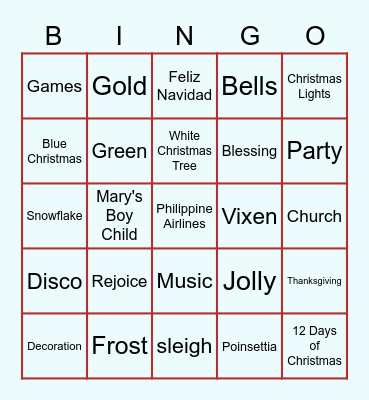PAL ISD CHRISTMAS PARTY BINGO Card