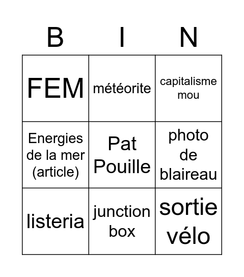 Bingo BA Bingo Card