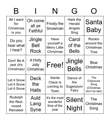 Holiday Songs Bingo Card