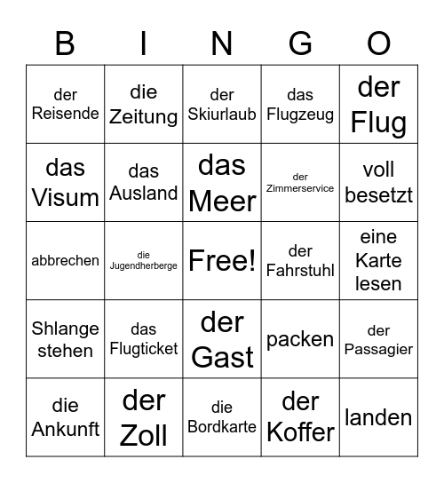 Lektion 3B Bingo Card