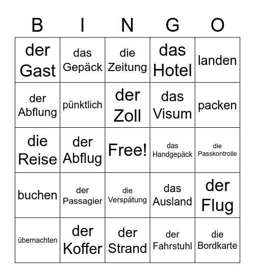 Lektion 3B Bingo Card