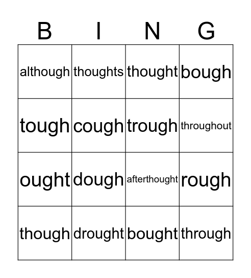 "ough" Bingo Card