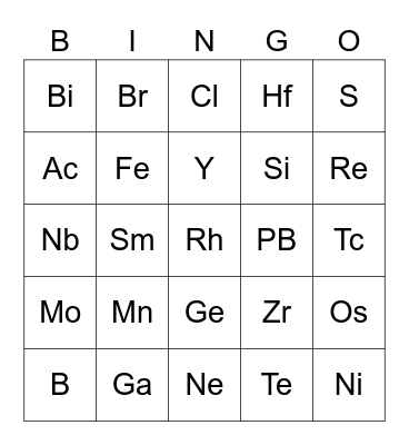 Bingo tabela periódica Bingo Card