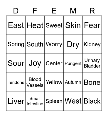 TCM Bingo - Five Element Chart 2 Bingo Card