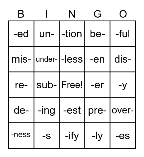 affix bingo Card