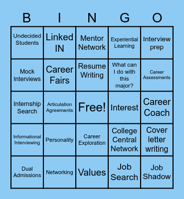 Career Development and Transfer Services Bingo Card