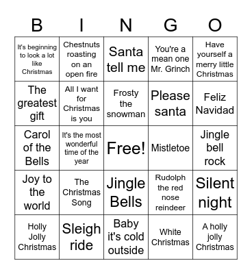 Christmas Singo Round 1 Bingo Card
