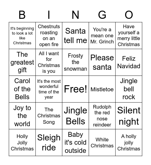 Christmas Singo Round 1 Bingo Card