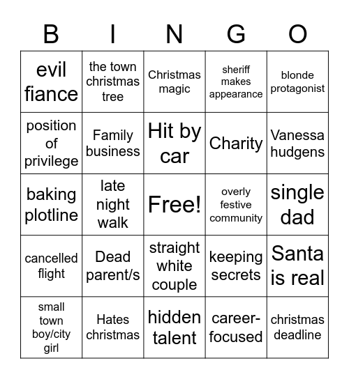 Hallmark movie bingo Card