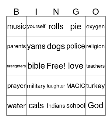 Carson Bingo Card