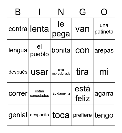 La perezosa impaciente 7,8,9 Bingo Card