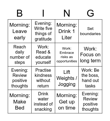 Daily Routine Bingo Card