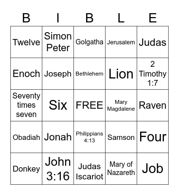 Bible Bingo Card