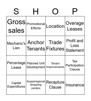 RETAIL PROPERTY Bingo Card