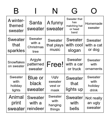 Ugly Sweater BINGO Card