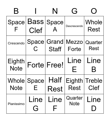 Music Bingo 1 Bingo Card