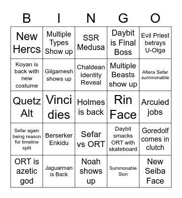 Lostbelt 7 Bingo Card