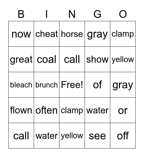 Sight Words Bingo Card