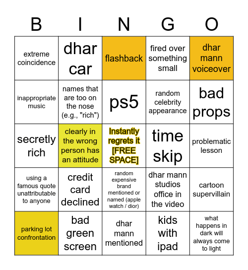 Dhar Mann Bingo v2 Bingo Card