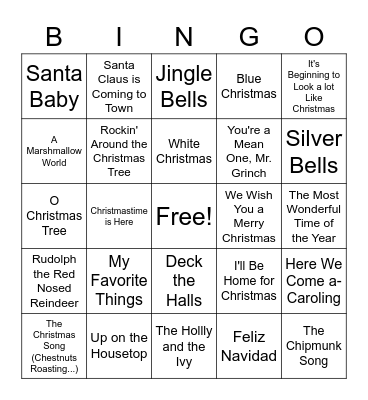 Christmas Song Bingo Card