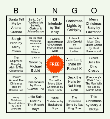 Happy Holiday Music Bingo Card