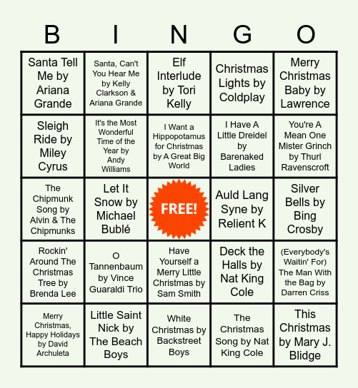 Happy Holiday Music Bingo Card
