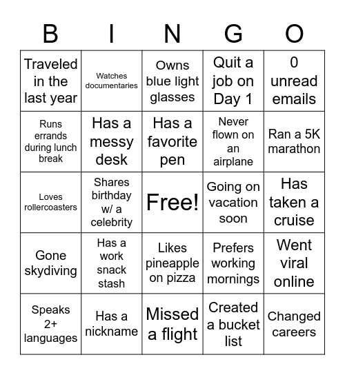 Team OverUnder Bingo Card