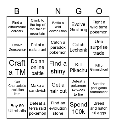 Scarlet and Violet Lockout Bingo Card