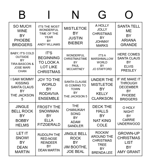 HOLIDAY EXTRAVAGANZA Bingo Card