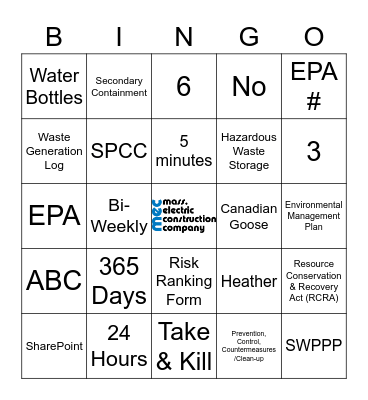 Environmental Bingo Card