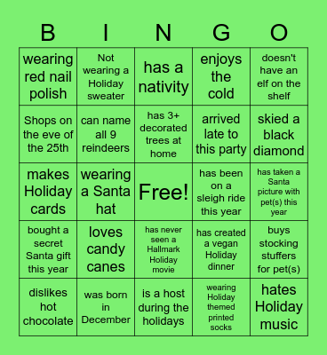 Holiday Bingo Card