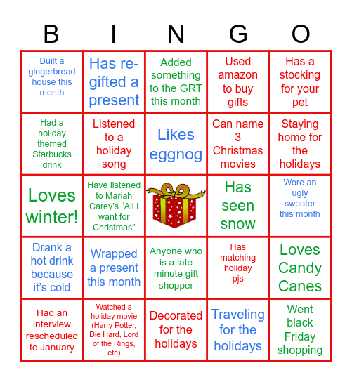 TC Holiday Bingo Card