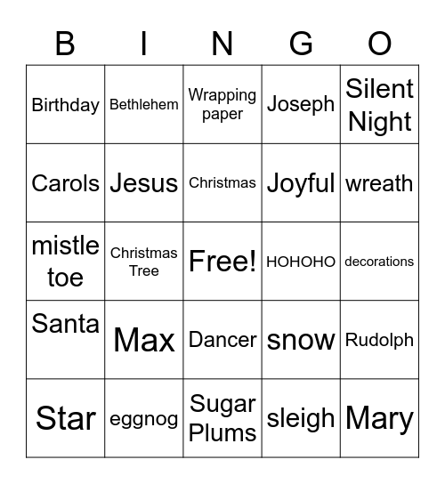 Christmas Bingo Card