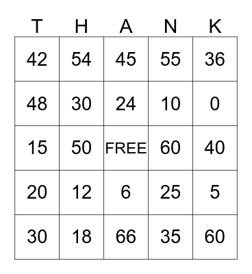 Thanksgiving  Bingo Card