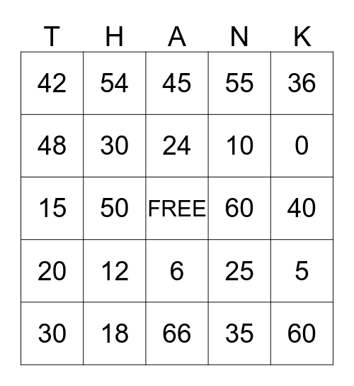 Thanksgiving  Bingo Card