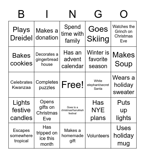 Holiday Bingo! Bingo Card