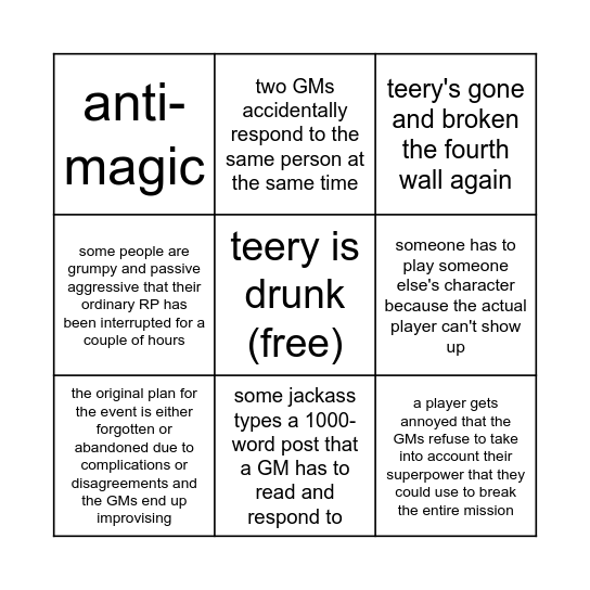 RolePages Event Bingo Card