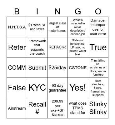 General RV Bingo Card