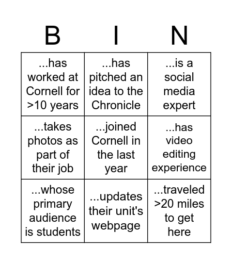 Cornell Communicators Retreat - Find someone who... Bingo Card