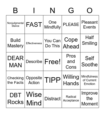 DBT Skills Bingo Card