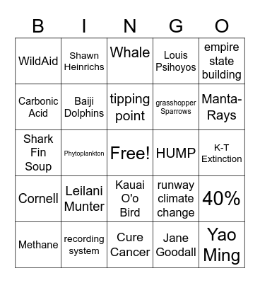 Racing to Extinction Bingo Card