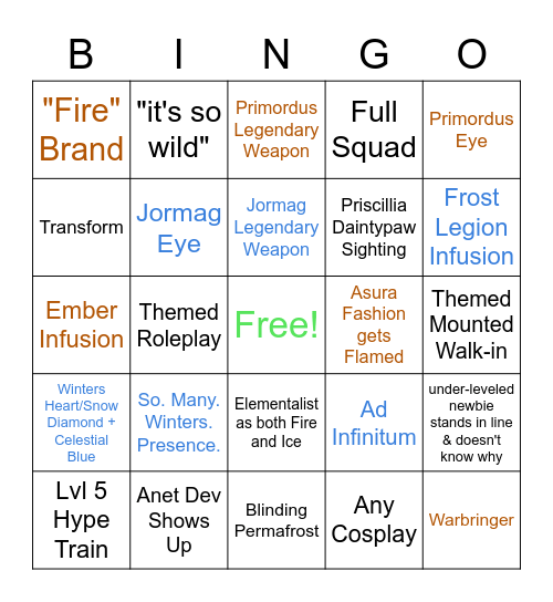 Fire & Ice Bingo Card