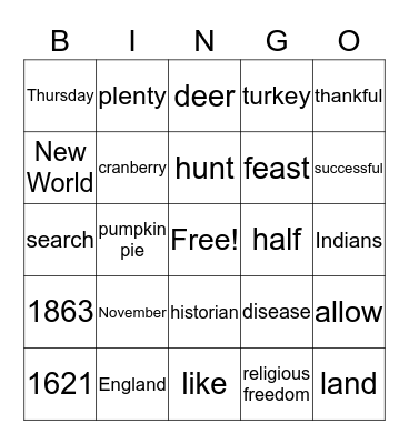Thanksgiving Bingo Card