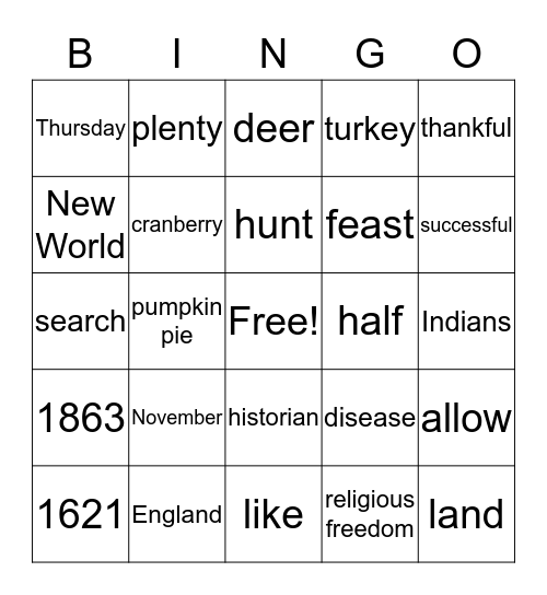 Thanksgiving Bingo Card